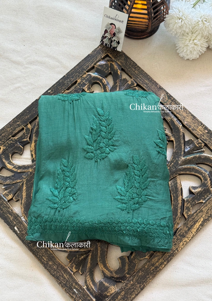 Aaira Muslin Chikankari Kurti Set - Bottle Green