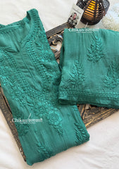 Aaira Muslin Chikankari Kurti Set - Bottle Green