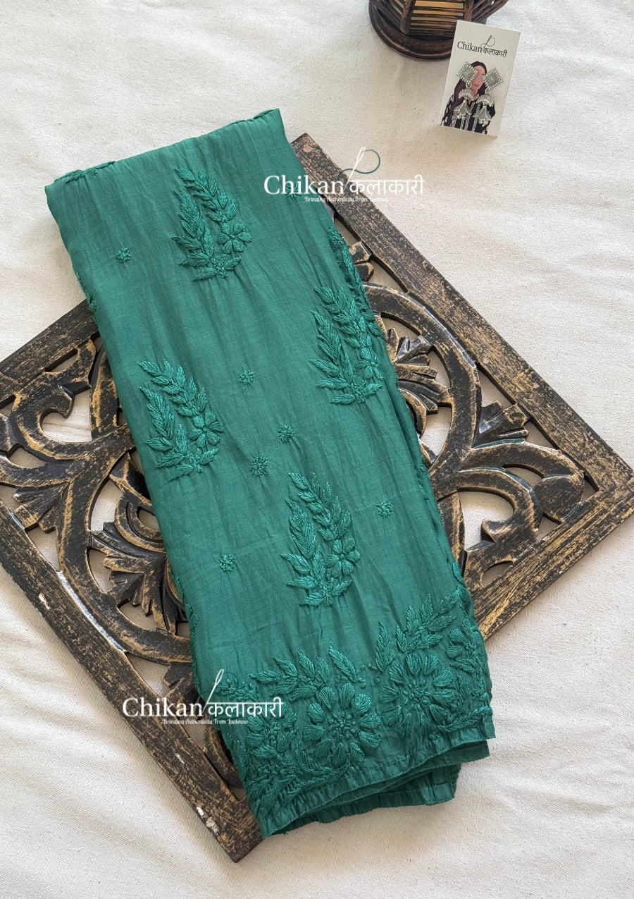 Aaira Muslin Chikankari Kurti Set - Bottle Green