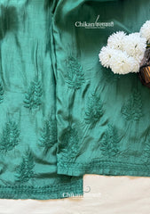 Aaira Muslin Chikankari Kurti Set - Bottle Green