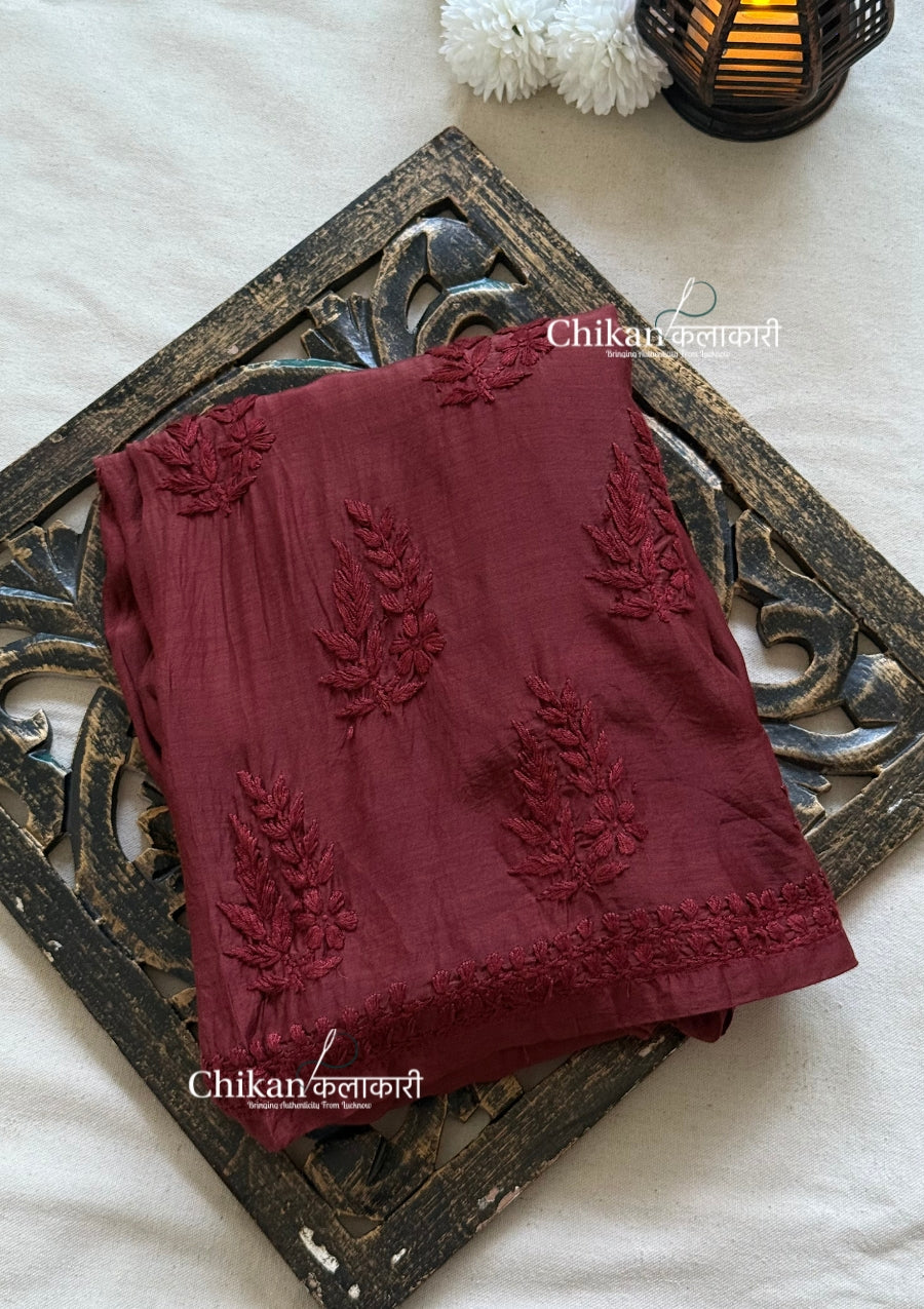 Aaira Muslin Chikankari Kurti Set - Brown