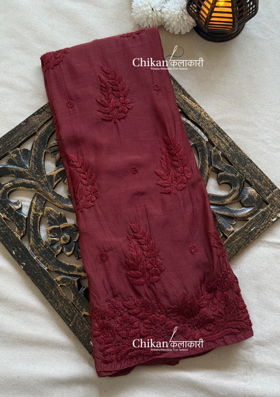 Aaira Muslin Chikankari Kurti Set - Brown