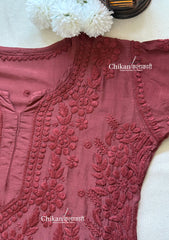 Aaira Muslin Chikankari Kurti Set - Brown