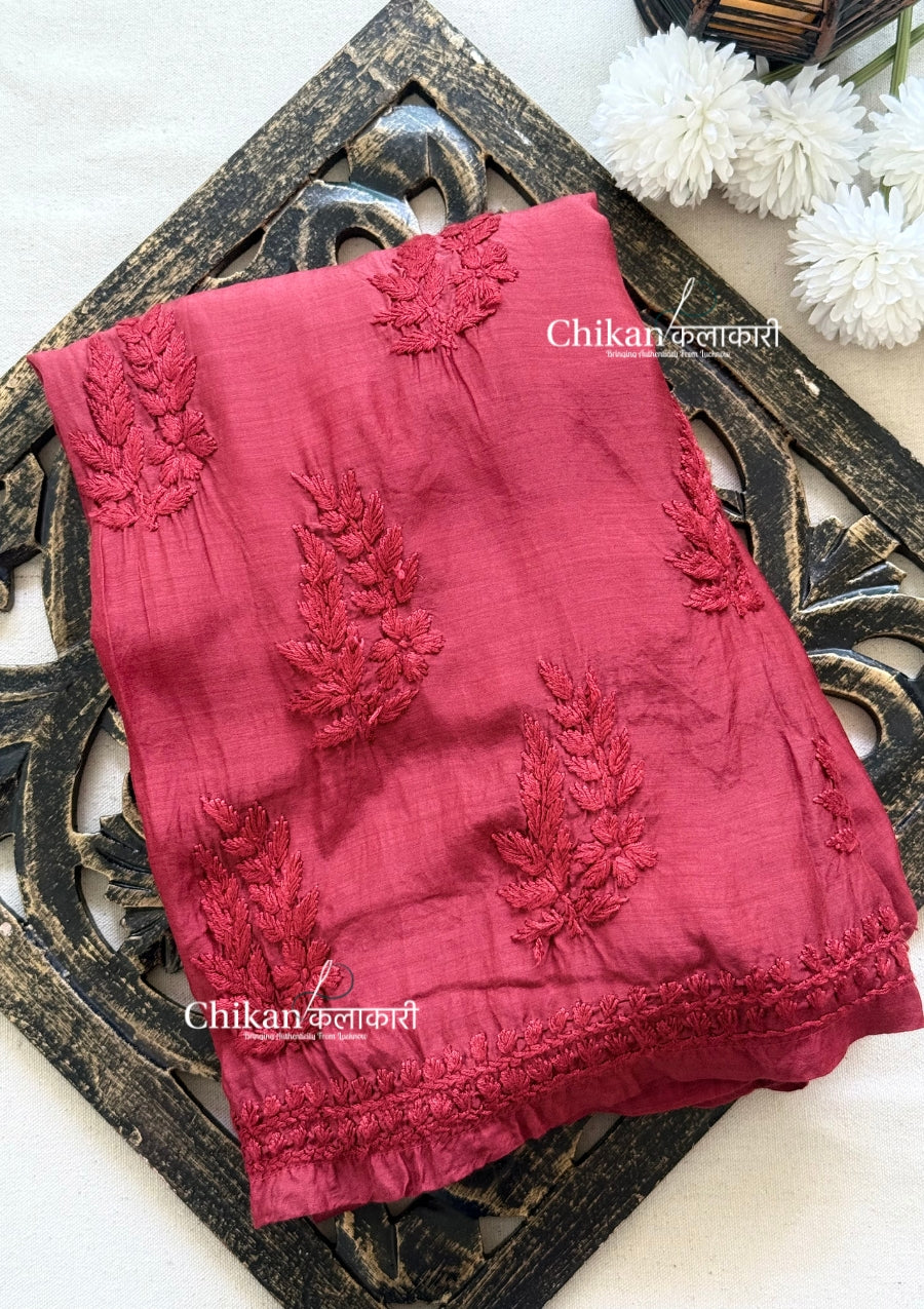 Aaira Muslin Chikankari Kurti Set - Maroon