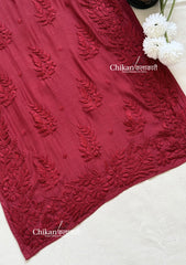 Aaira Muslin Chikankari Kurti Set - Maroon