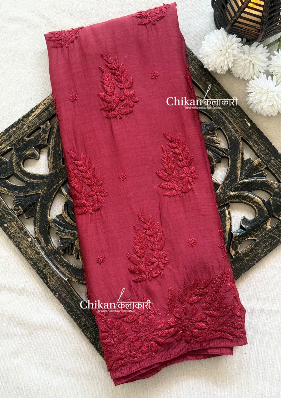 Aaira Muslin Chikankari Kurti Set - Maroon