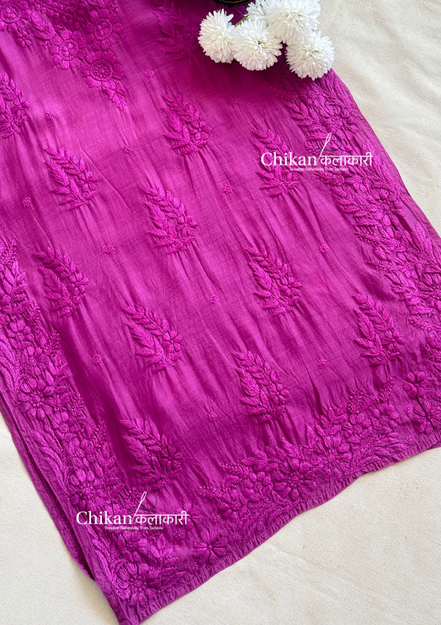 Aaira Muslin Chikankari Kurti Set - Wine