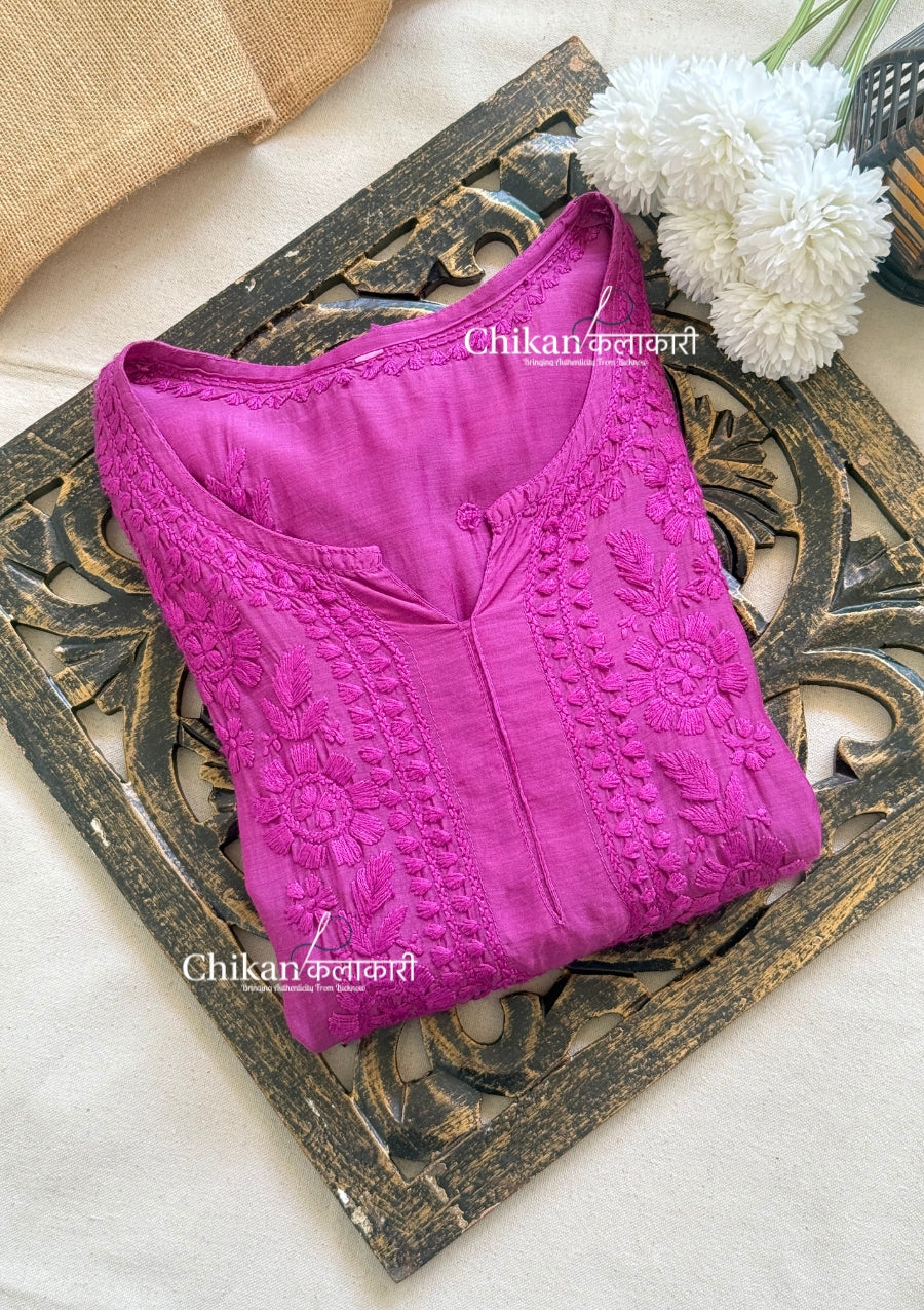 Aaira Muslin Chikankari Kurti Set - Wine