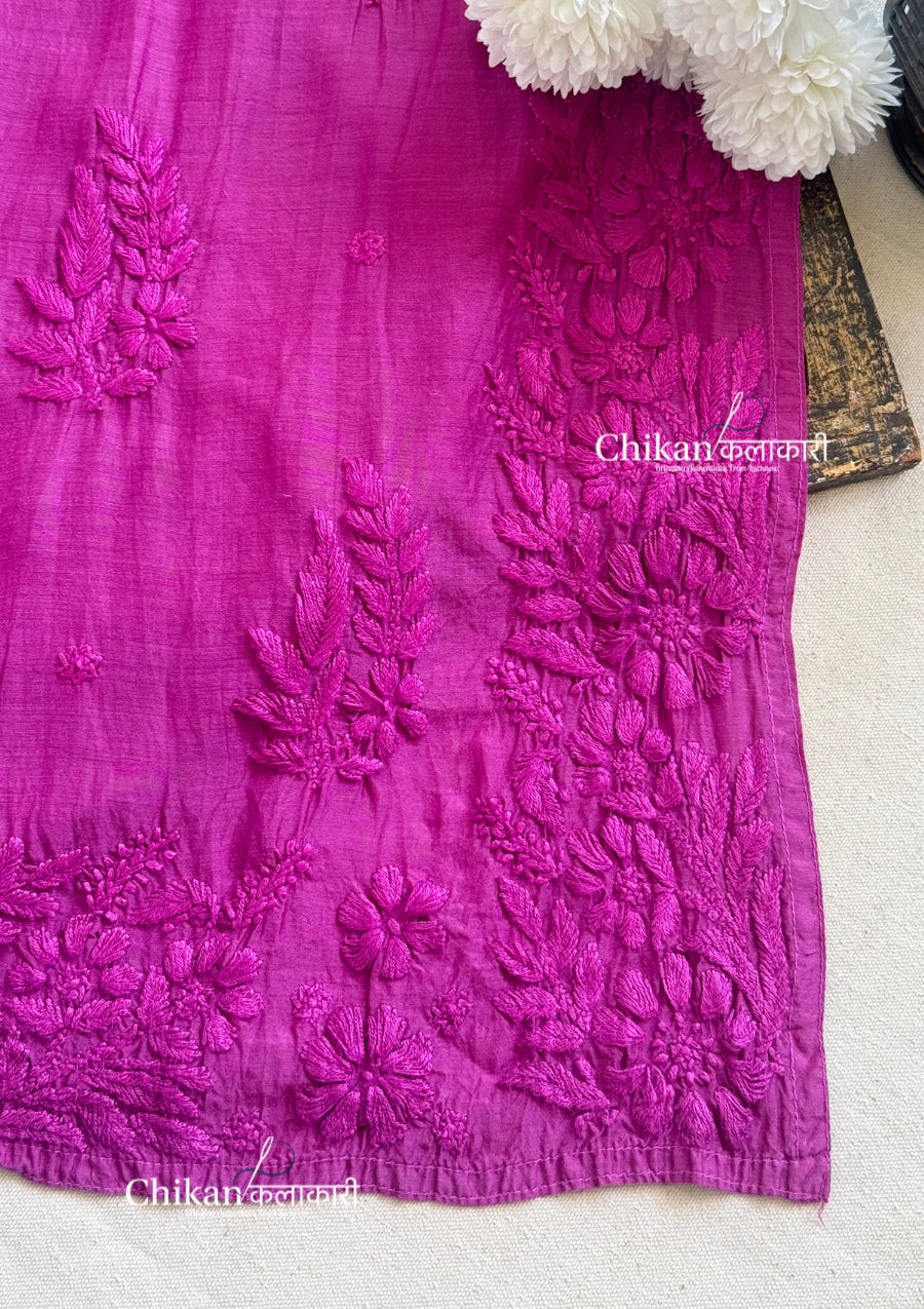Aaira Muslin Chikankari Kurti Set - Wine