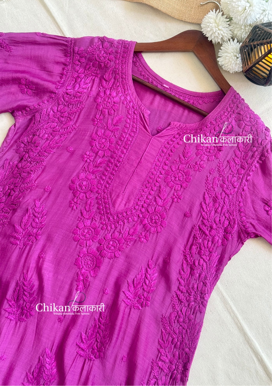 Aaira Muslin Chikankari Kurti Set - Wine
