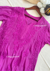 Aaira Muslin Chikankari Kurti Set - Wine