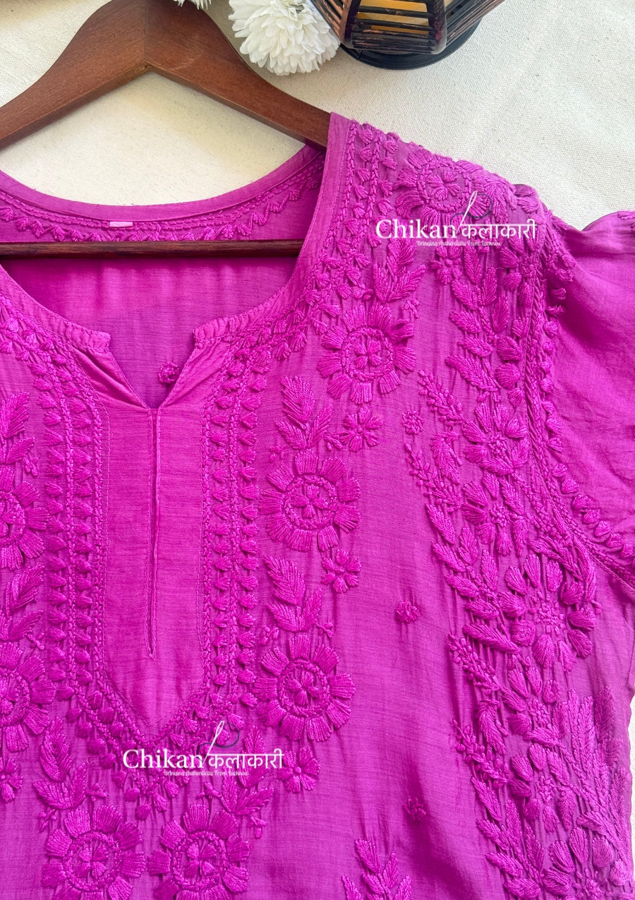 Aaira Muslin Chikankari Kurti Set - Wine