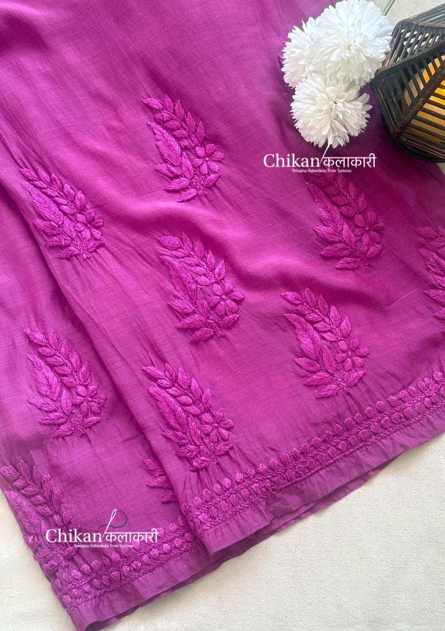 Aaira Muslin Chikankari Kurti Set - Wine
