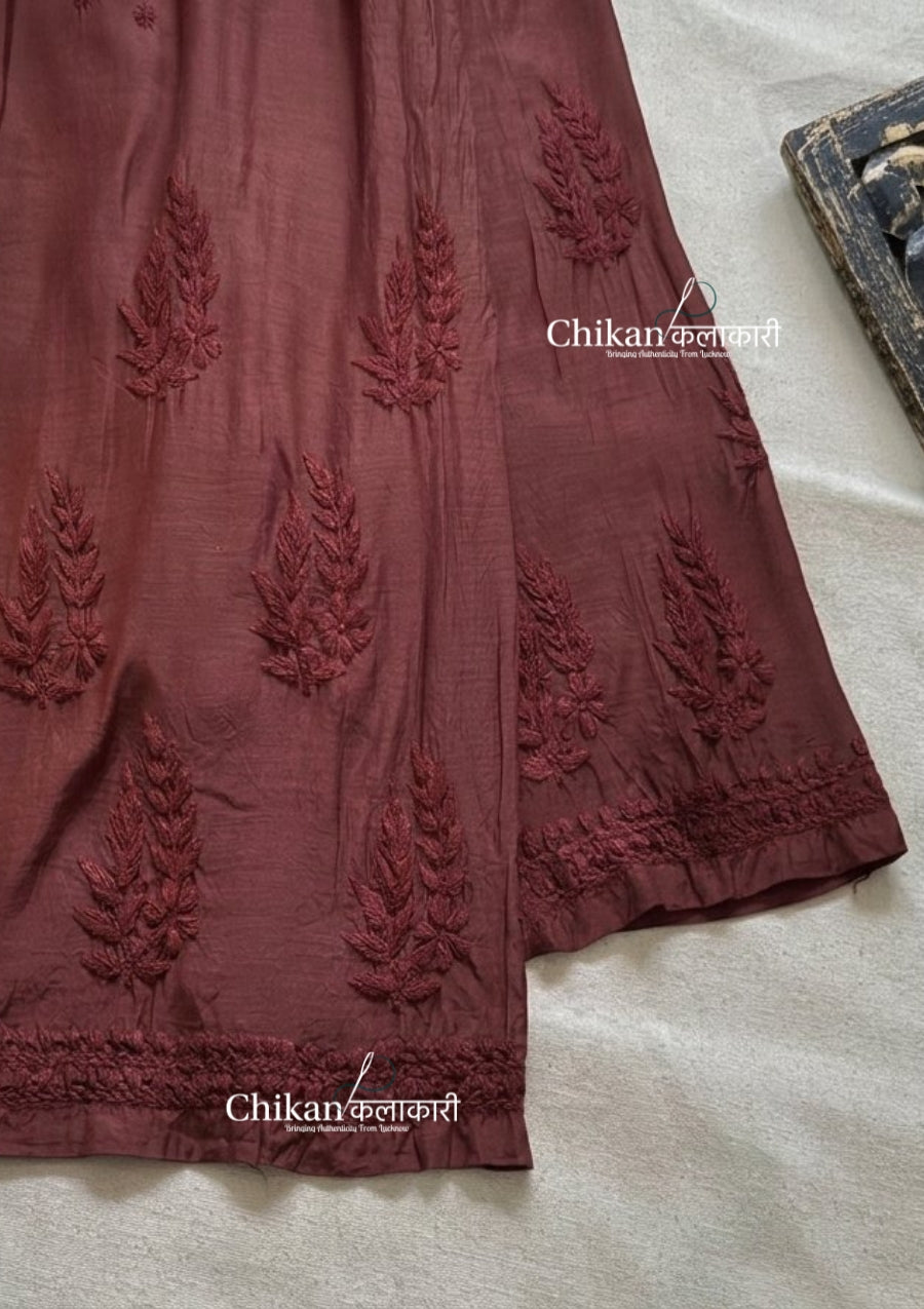 Aaira Muslin Chikankari Kurti Set - Brown