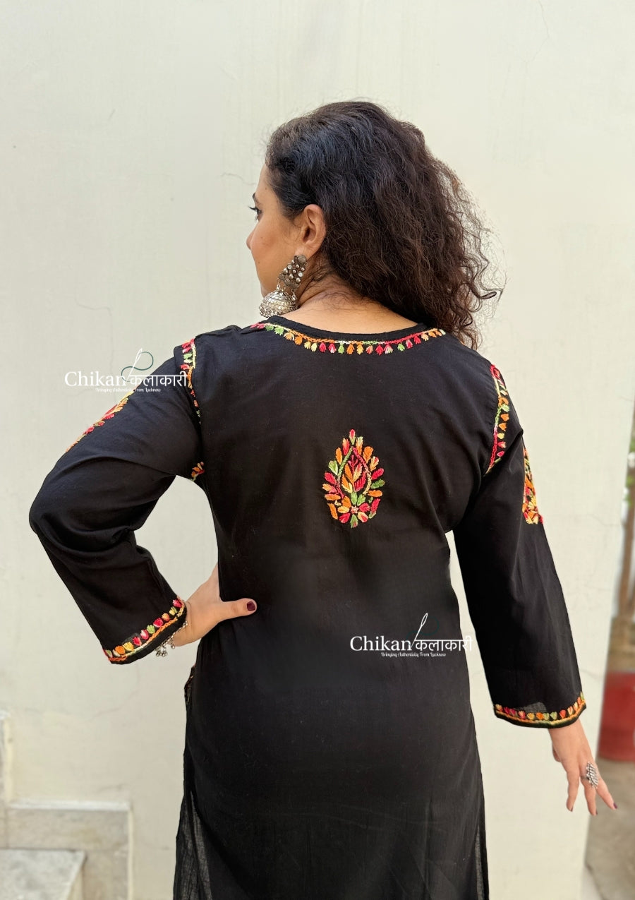 Aalia Cotton Multi Black Chikankari Kurti