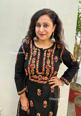 Aalia Cotton Multi Black Chikankari Kurti