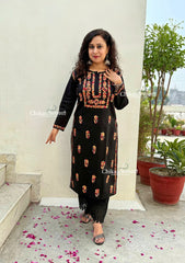 Aalia Cotton Multi Black Chikankari Kurti
