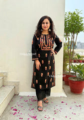 Aalia Cotton Multi Black Chikankari Kurti