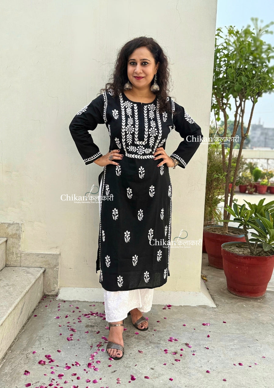 Aalia Cotton Black Chikankari Kurti