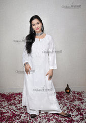 Preksha Modal White Chikankari Kurta | lucknowi chikankari kurti | lakhnavi kurta | chicken curry kurti | lucknow chikan kurti