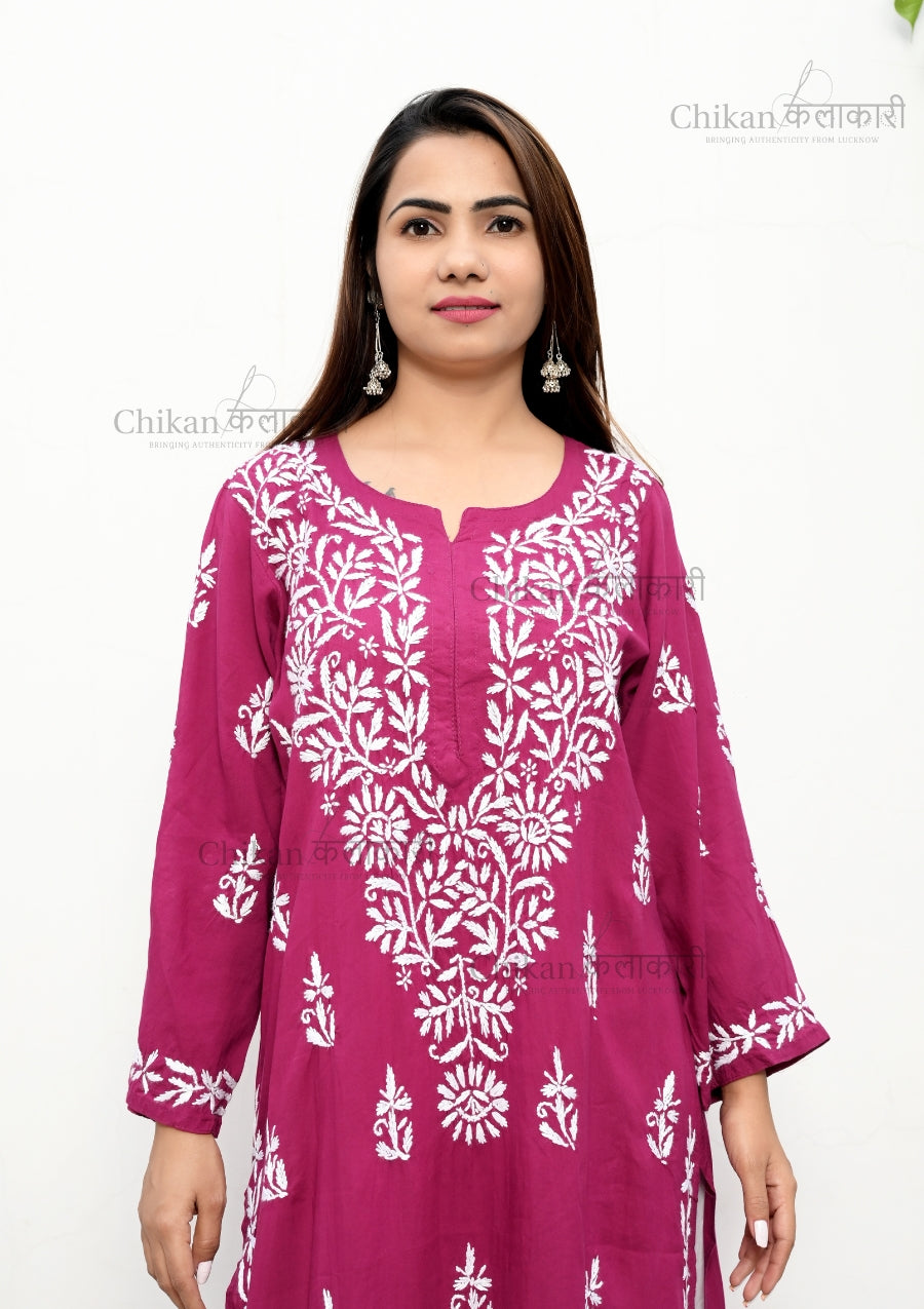 Buy SWAGG INDIA Women's Wear Georgette Lucknowi Chikankari Needle Work  Turquoise Kurti at Amazon.in