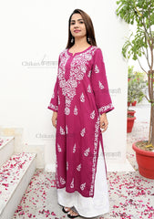 Preksha Modal Chikankari Kurti Wine | lucknowi chikankari kurti | lakhnavi kurta | chicken curry kurti | lakhnavi kurti