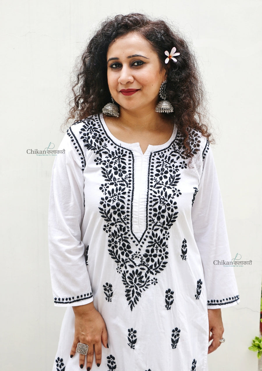 Aanya Cotton White Chikankari Kurti