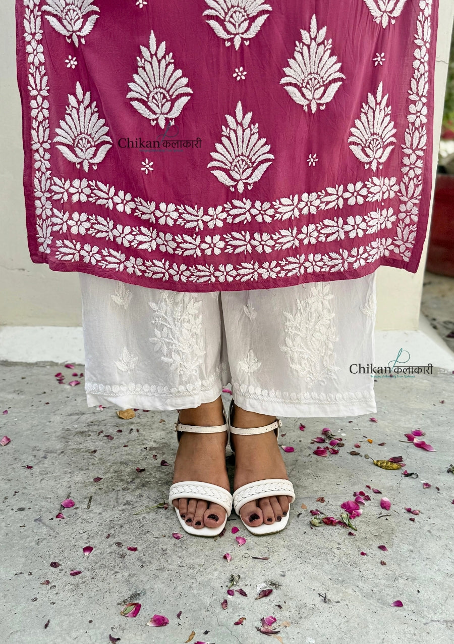 Adab Rayon Chikankari Palazzo - Free Size Fits Up to 3XL size