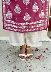 Adab Rayon Chikankari Palazzo - Free Size Fits Up to 3XL size