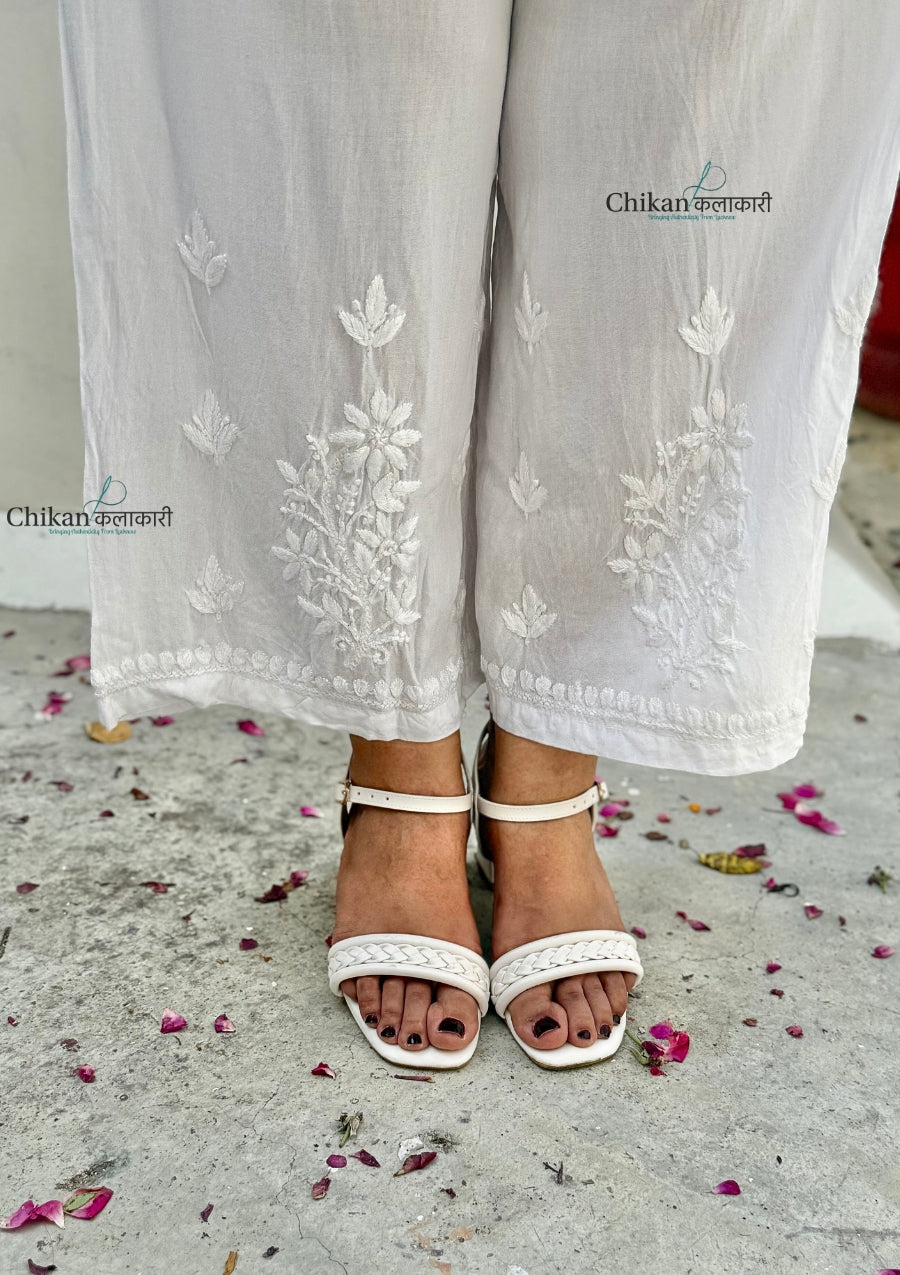 Adab Rayon Chikankari Palazzo - Free Size Fits Up to 3XL size