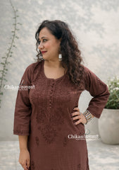 Adah Cotton Chikankari Kurti Set - Brown