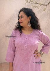 Adah Cotton Chikankari Kurti Set - Light Purple