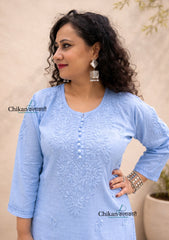 Adah Cotton Chikankari Kurti Set - Powder Blue