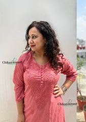 Adah Cotton Chikankari Kurti Set - Rust