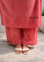 Adah Cotton Chikankari Kurti Set - Rust