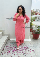 Adah Cotton Chikankari Kurti Set - Rust