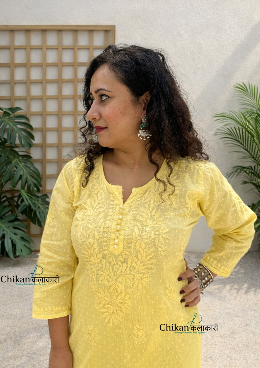Adah Cotton Chikankari Kurti Set - Yellow