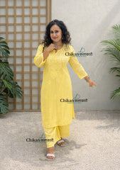 Adah Cotton Chikankari Kurti Set - Yellow