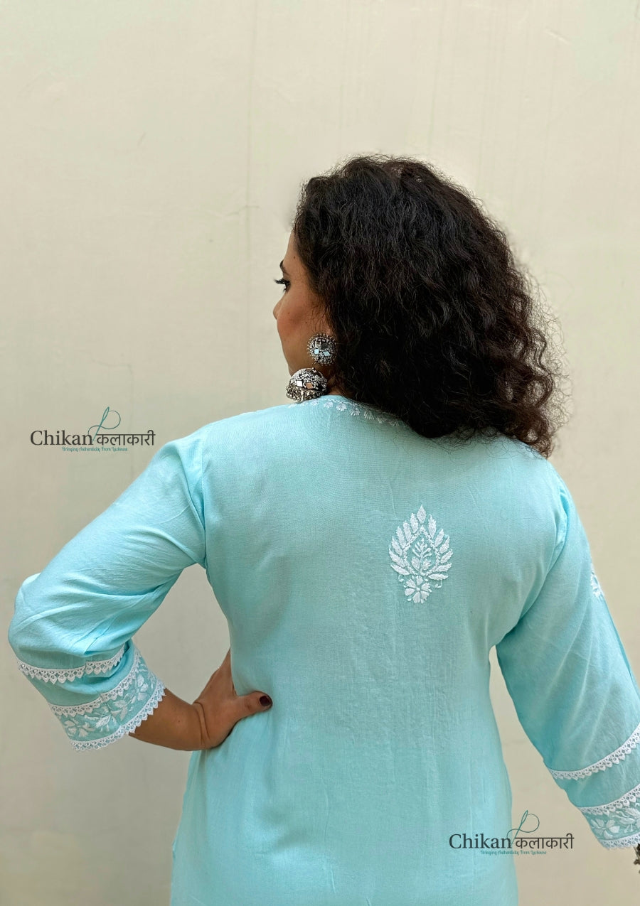 Adila Rayon Chikankari Kurti - Blue