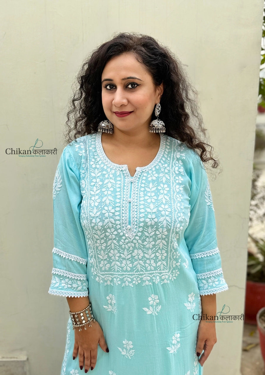 Adila Rayon Chikankari Kurti - Blue