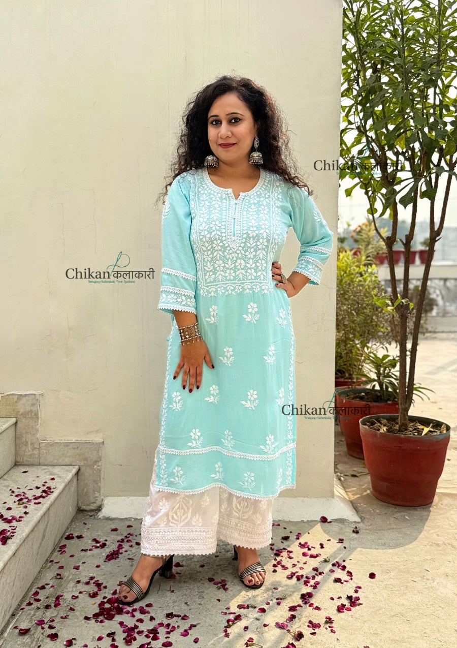 Adila Rayon Chikankari Kurti - Blue