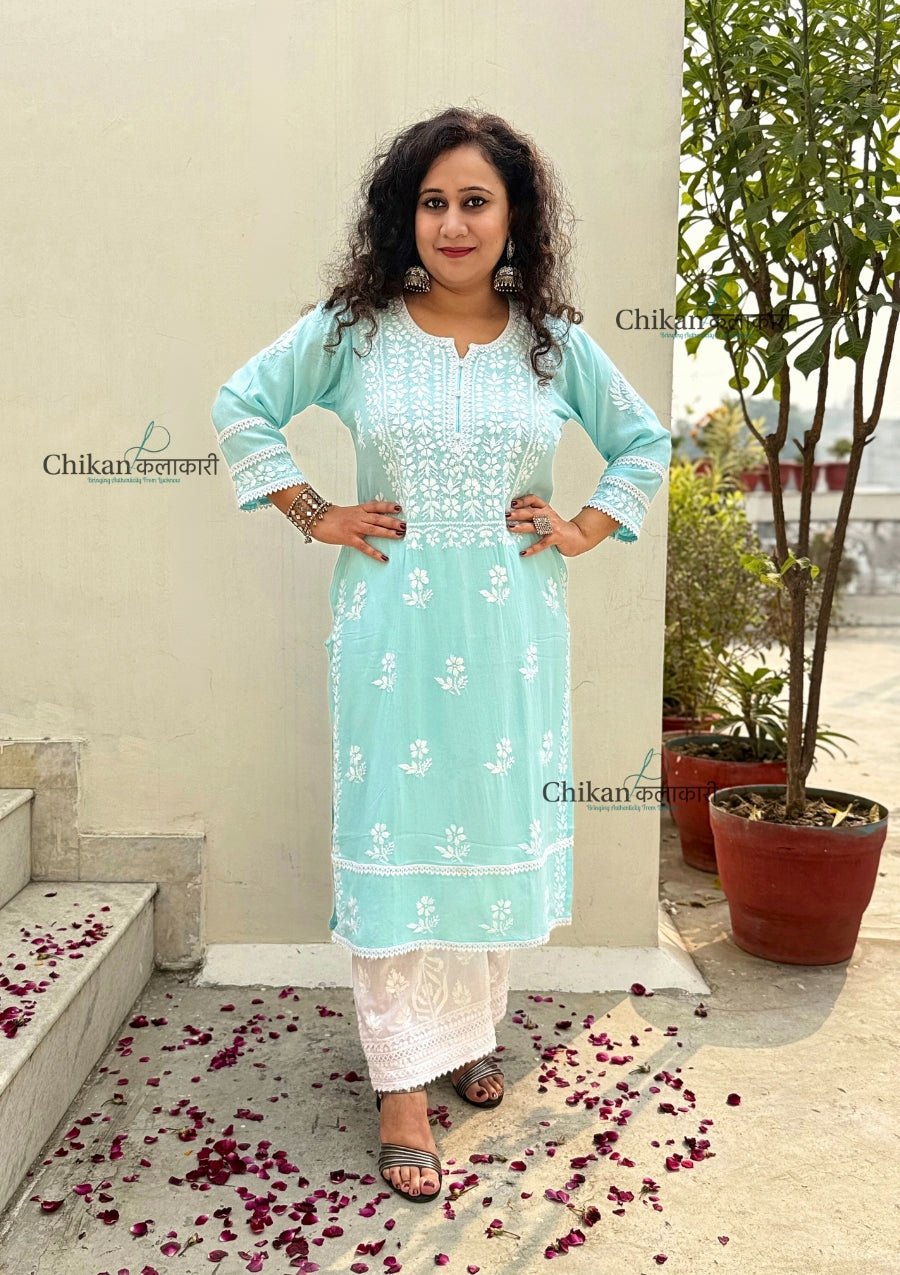 Adila Rayon Chikankari Kurti - Blue