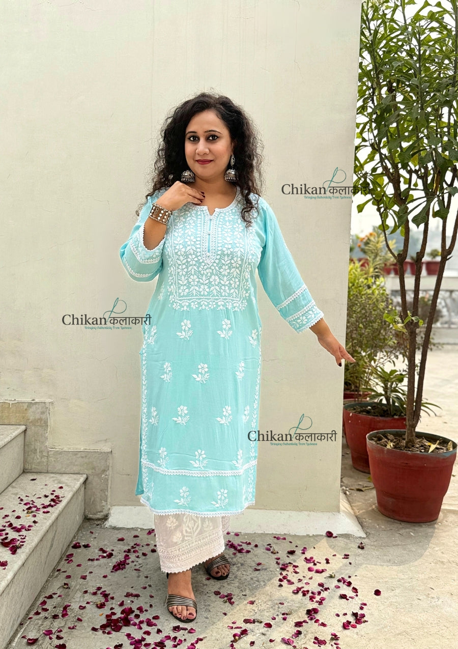 Adila Rayon Chikankari Kurti - Blue