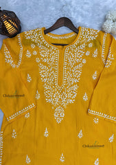 Adira Yellow Cotton Chikankari Kurti - Plus Size
