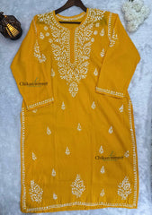 Adira Yellow Cotton Chikankari Kurti - Plus Size