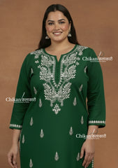 Adira Green Cotton Chikankari Kurti - Plus Size