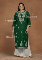 Adira Green Cotton Chikankari Kurti - Plus Size