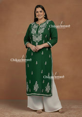 Adira Green Cotton Chikankari Kurti - Plus Size