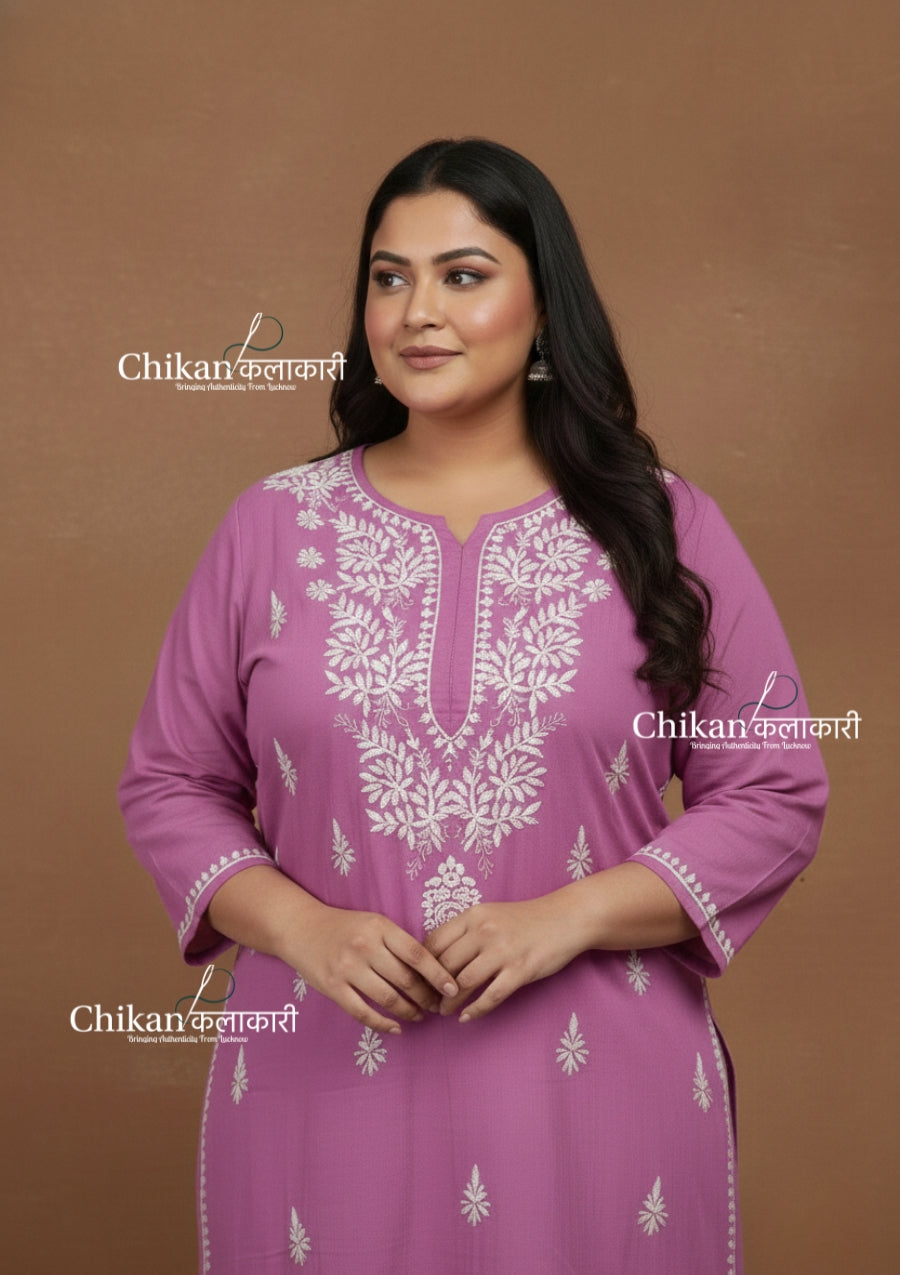 Adira lavender Cotton Chikankari Kurti - Plus Size