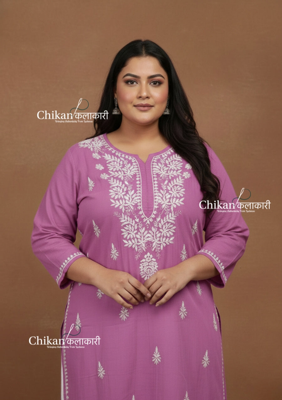 Adira lavender Cotton Chikankari Kurti - Plus Size